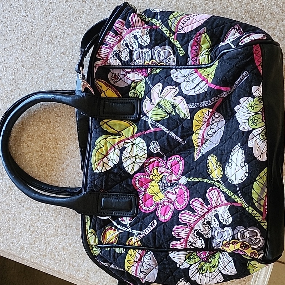Vera Bradley Black Pink Floral Quilted Hand Bag - Picture 5 of 13